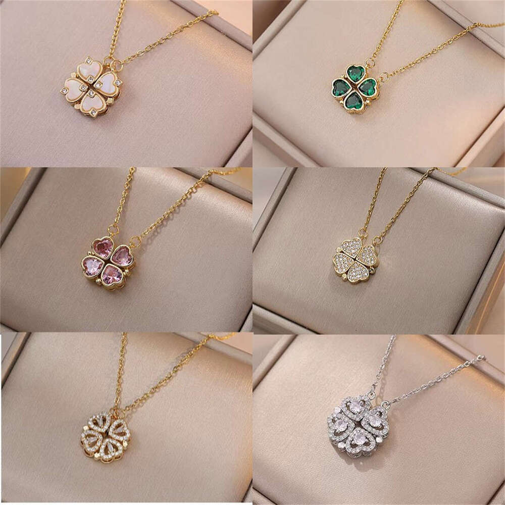 Fashion Retro Lucky Four Leaf Clover Women Gothic Love Heart Pendant Choke Chain Necklace Stainless Steel Jewelry Gift