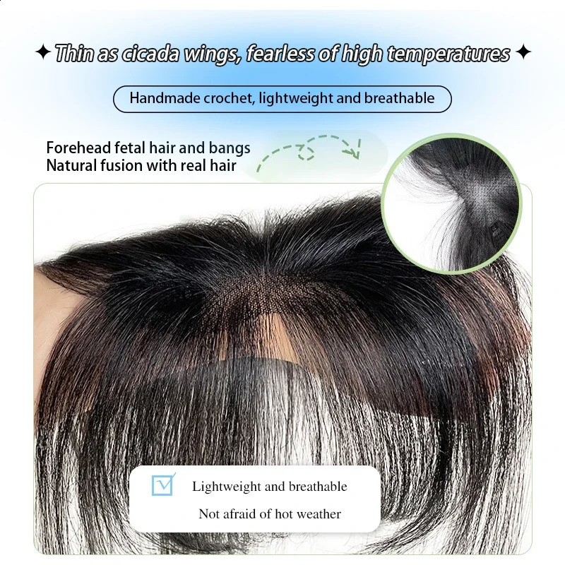 25cm 100% Human Hair Womens Natural Forehead Whitening Hair Enhancement Head Curtain 3D Bangs Increase Hair Volume 241217
