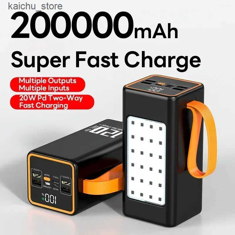 Cell Phone Banks 200000mAh Two-way 120W Portable Charger Power Bank Fast Charging External Tito C for W/LED Light J241218