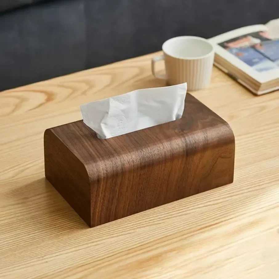Living Ro tissue box walnut tissue box napkin paper box desktop storage box wooden cutlery box Y241218