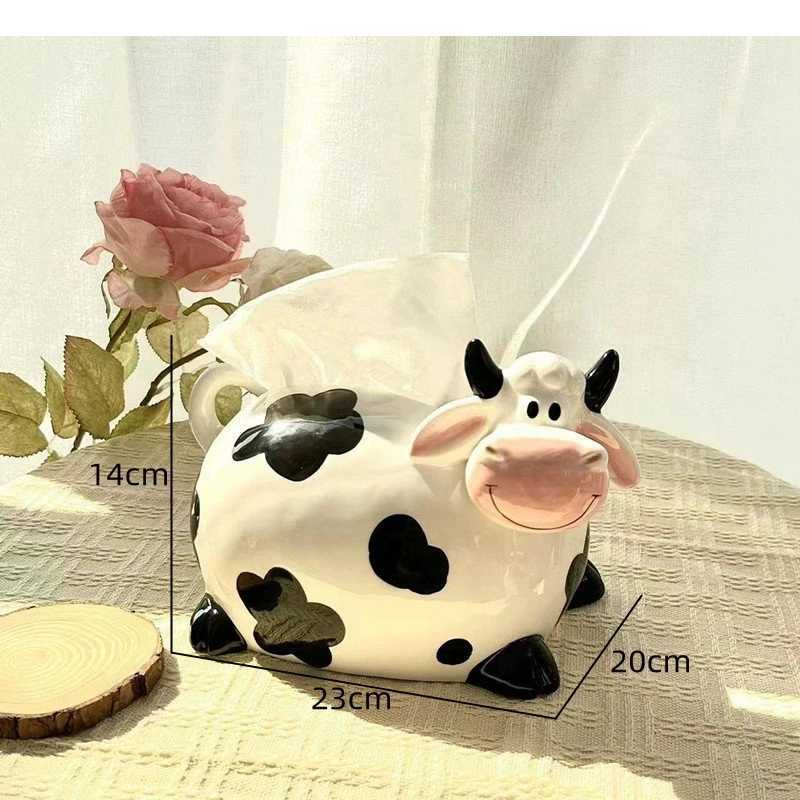 Cute cow tissue box sculpture ceramic handmade activity Ro napkin storage container Nordic He decorative art Y241218