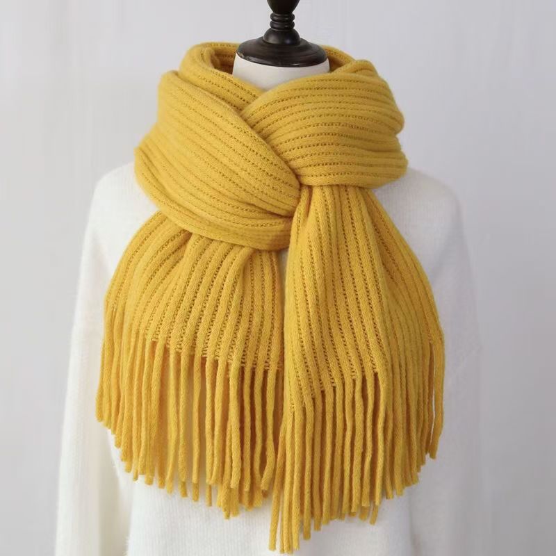 T007 scarf tassel scarf wool finished product dual-purpose hand-woven advanced winter women's solid color