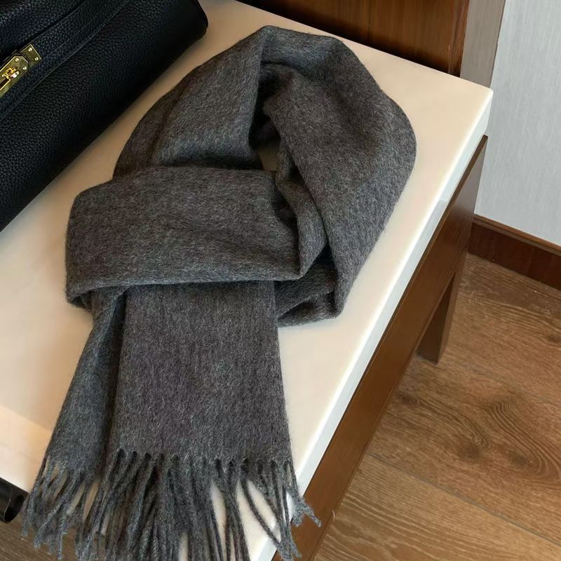 T004 pure wool new winter gray scarf thickened autumn and winter all-match solid color shawl warm neck scarf