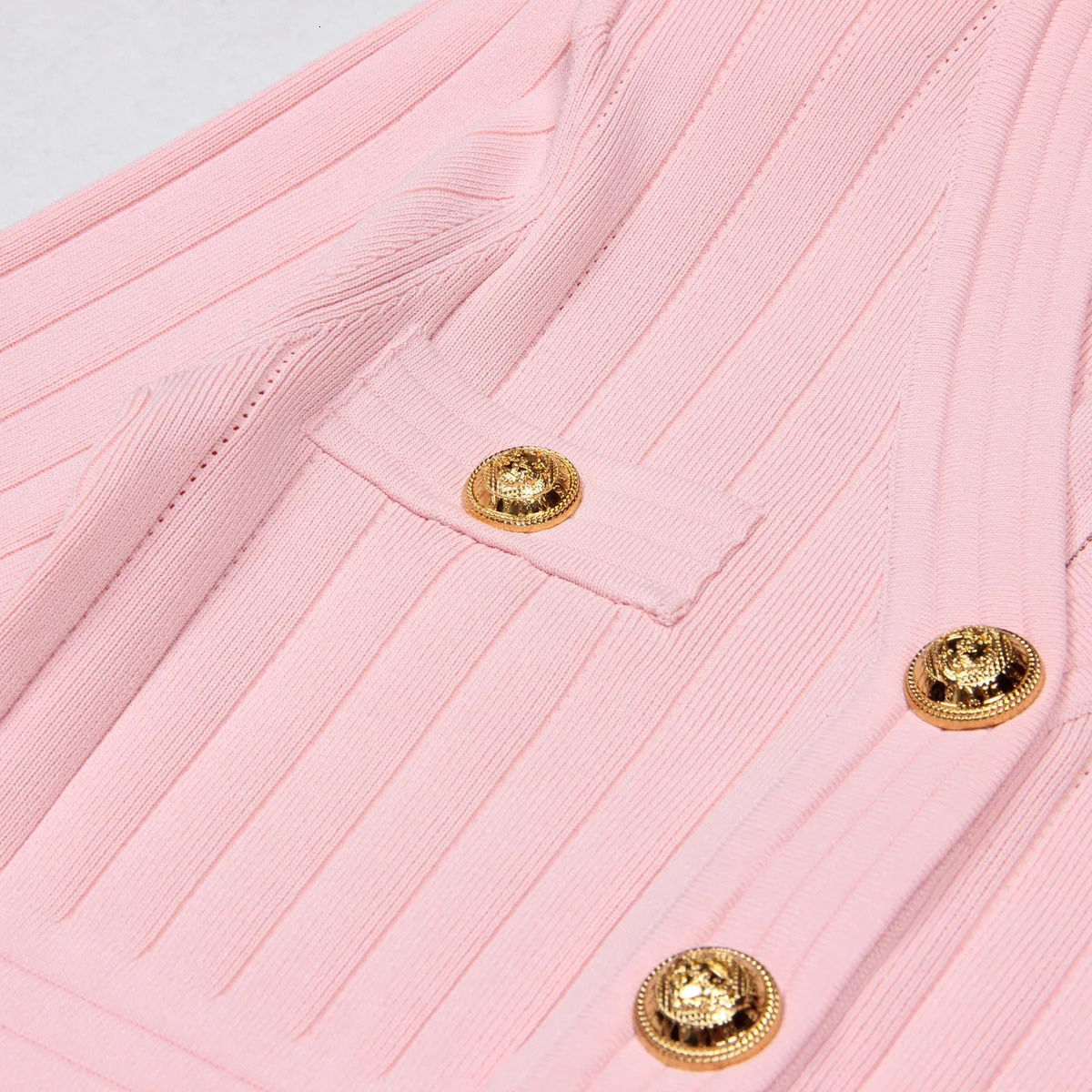 y Lion Head Gold Buttons Mini Dresses for Women Long Sleeves V Neck Vestidos Ladies High Quality Pink Dress Black 241218