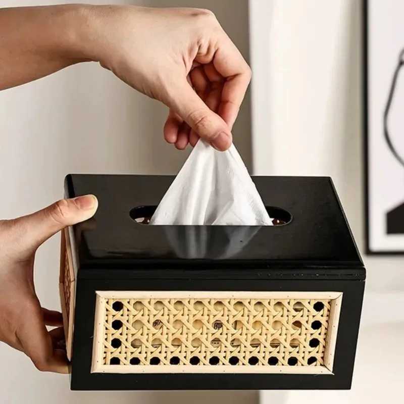Nordic Rattan tissue box lifestyle Ro bedding desktop napkins wet tissue containers wooden crates bathroom paper racks decoration Y241218