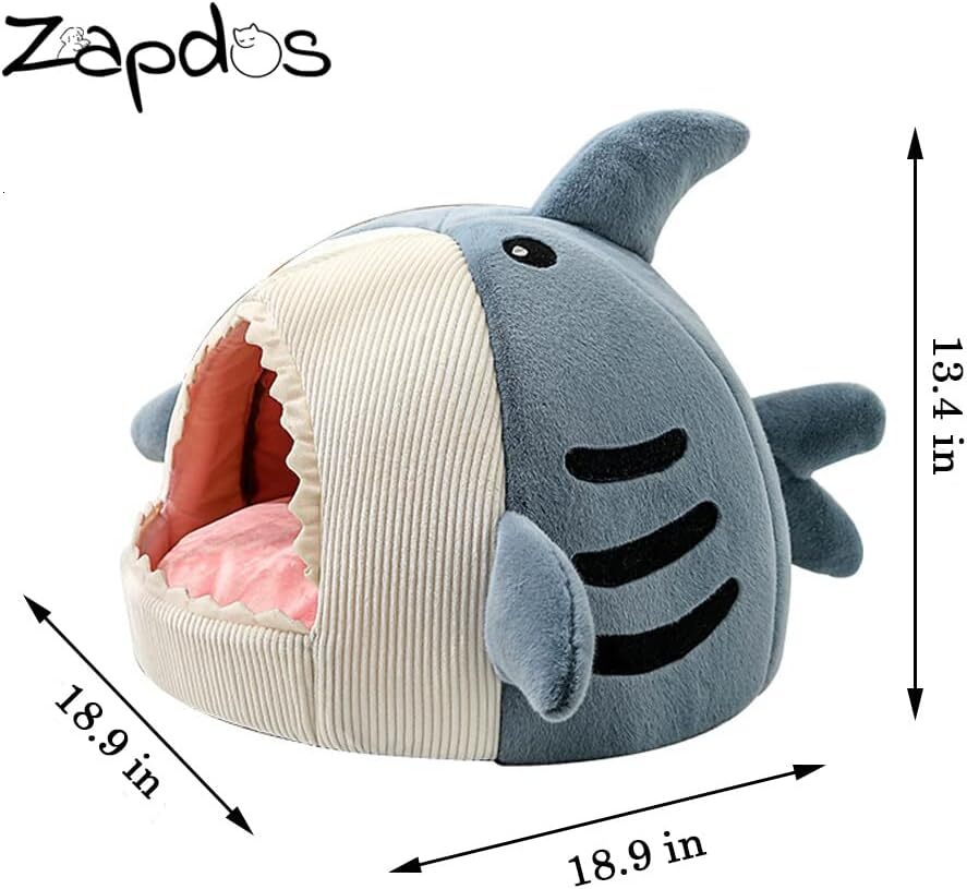 Shark shaped hole bed thick padding, warm indoor anti slip bottom, tent with detachable and washable soft cushion pillow, cat house