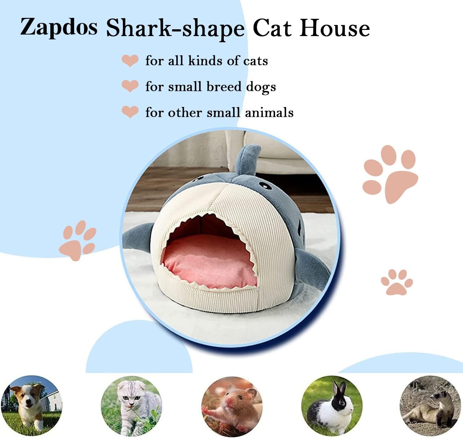Shark shaped hole bed thick padding, warm indoor anti slip bottom, tent with detachable and washable soft cushion pillow, cat house