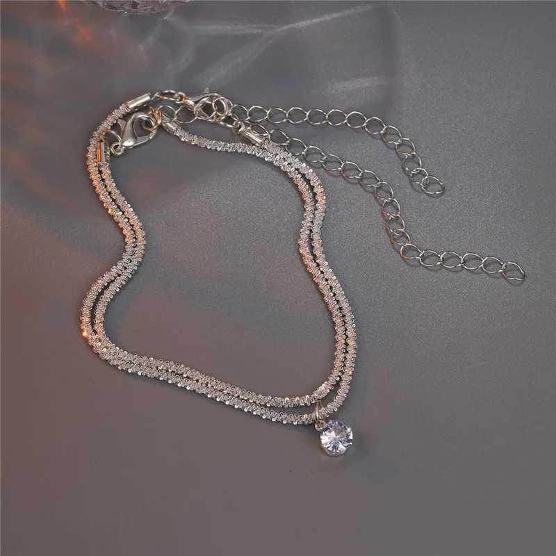 2PCS shiny pure silver solid color womens ankle simple and elegant copper jewelry womens beach ankle bracelet W241217