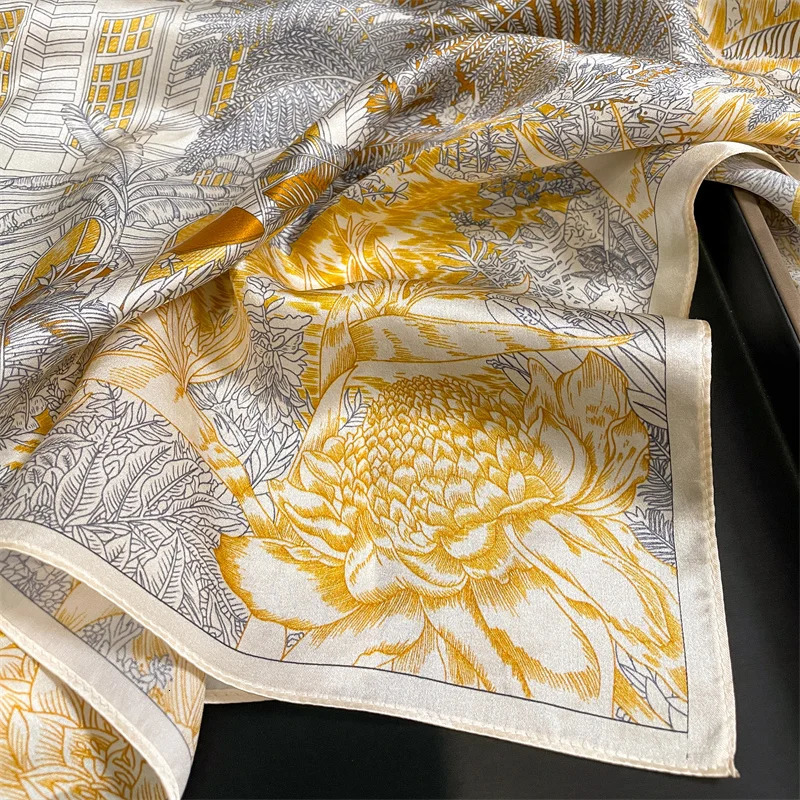 100% Real Silk Scarf Natural Shawl Wraps Women Ladies Fashion Scarves Foulard Bandana Square Headband Hijab Poncho Pashmina 241218