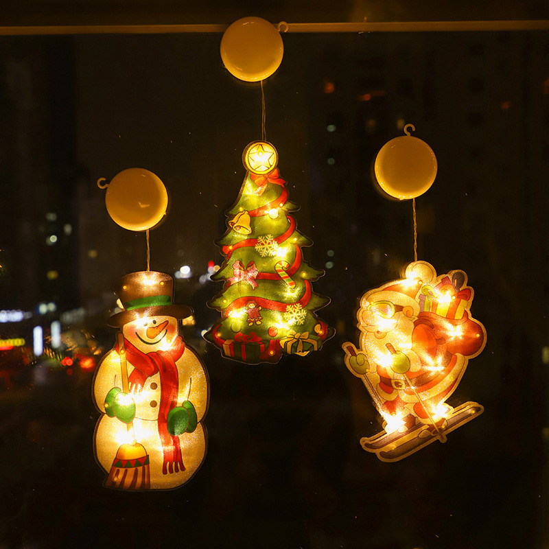 Festive LED Lighted Window Decals Featuring Santa Claus Figures with Easy-to-Use Suction Cups - Perfect for Cross-Border Gift Ideas