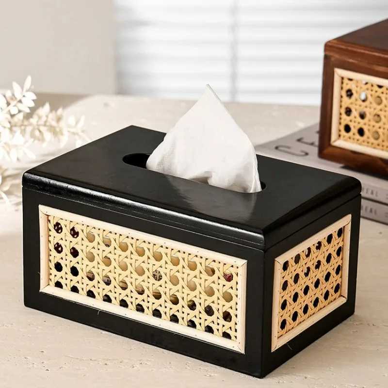 Nordic Rattan tissue box lifestyle Ro bedding desktop napkins wet tissue containers wooden crates bathroom paper racks decoration Y241218