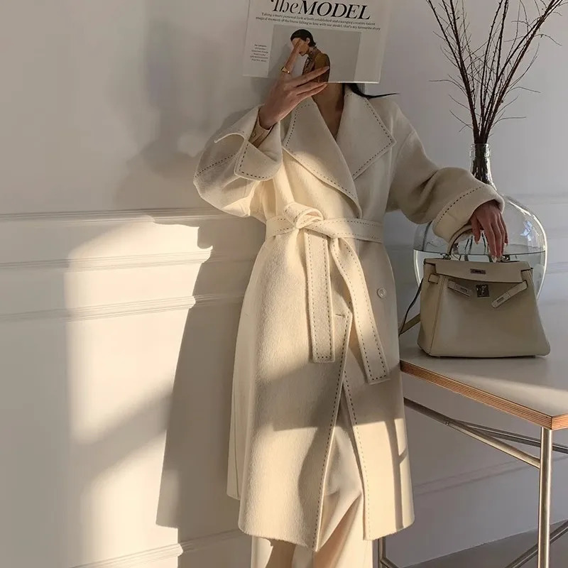 DoubleSided Cashmere Coat For Women In Autumn And Winter HighEnd Large Lapel n Pure Hand Sewn Loose 241217