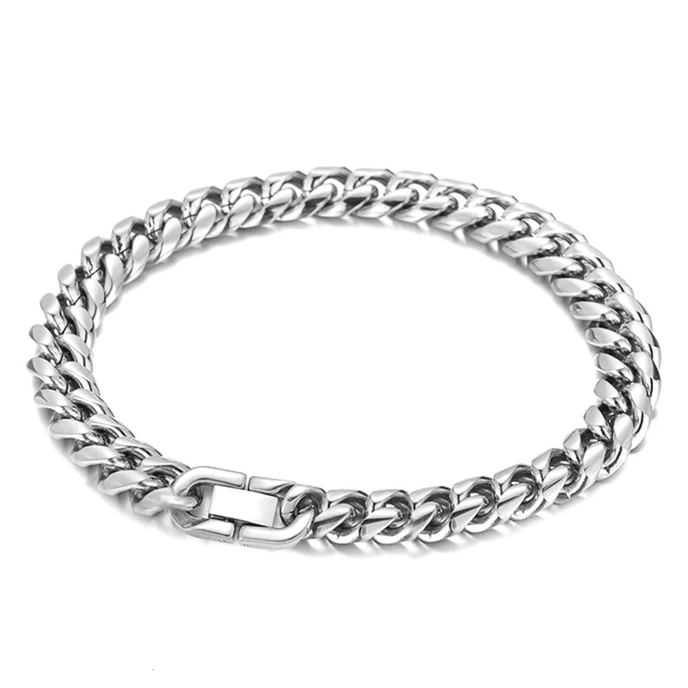 Hip Hop Miami Cuban Chain Link Bracelet Male 8mm Silver Color Stainless Steel Bracelets for Men Fashion Wristband Jewelry Gift 241214