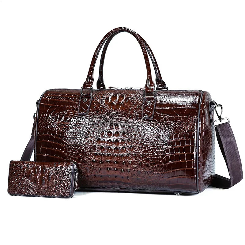 2024 Cow Genuine Alligator Leather Travel Bags Men Large Capacity Portable Male Shoulder Bags Travel Duffle Bag 241212