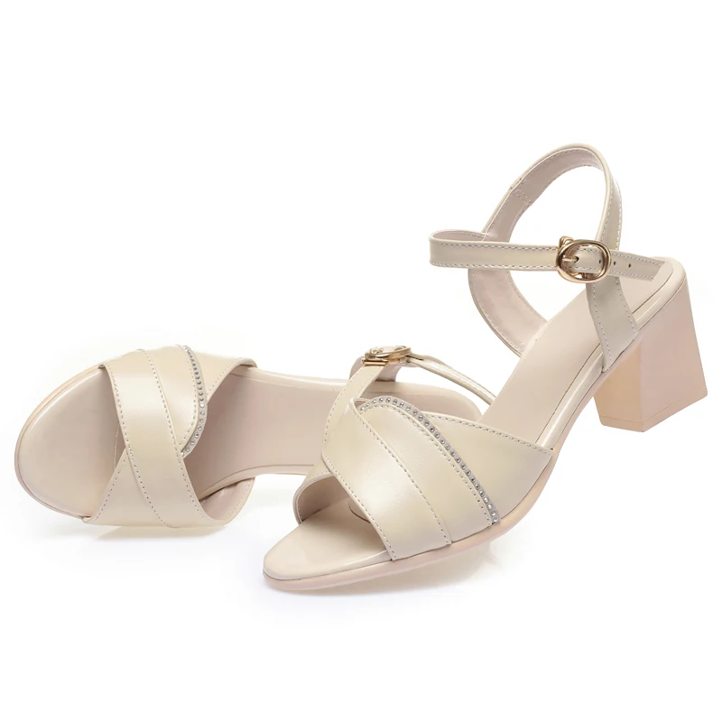 AIYUQI Fashion Sandals Women Summer Genuine Leather Roman Sandals Women Mid Heels Fish Toe Shoes Sandals for Women