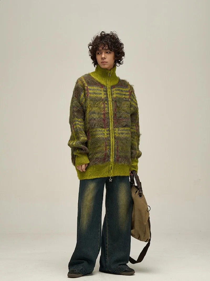 Y2k American Fashion Casual Retro Knit Sweater Men Harajuku Autumn Comfy Loose Lazy Wind Small Salt Wear Cardigan Coat 241217