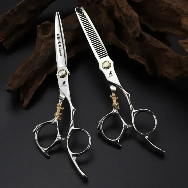 Professional JP440c Steel 6 Upscale Golden Tiger Hair Scissors Cutting Barber Haircut Thinning Shears Hairdresser Scissors 241217
