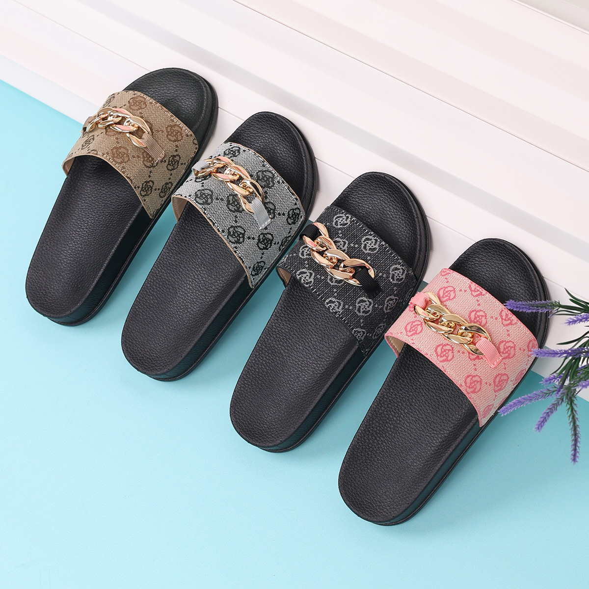Europe and United States trade thick chain embroidered flip-ps women NEW across the foreign wear soft bottom beach slippers