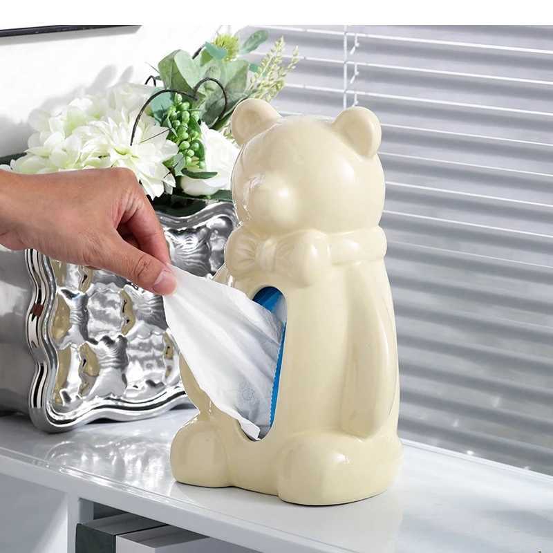 Cute teddy bear craft ceramic tissue box Nordic life Ro storage his decorative art napkin holder Y241218