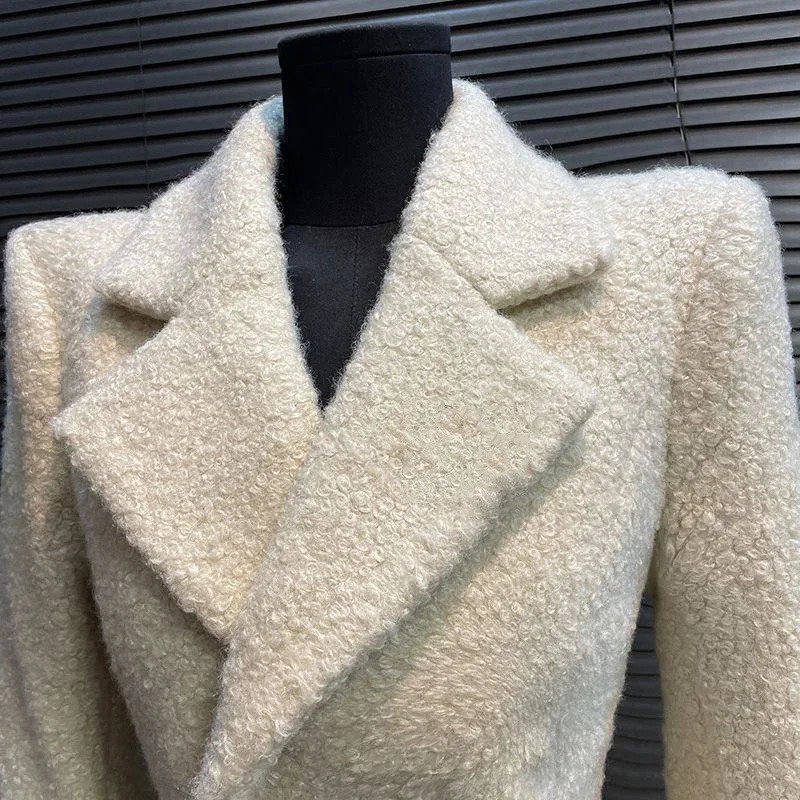 Small Fragrant Elegant Women Jacket Vintage Double Breasted Long Cotton Coat High Quality Autumn Faux Wool Outerwears 241217