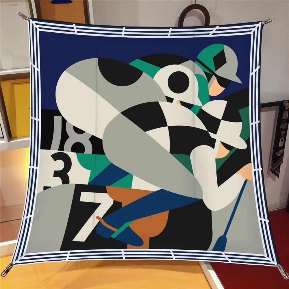 Silk Scarf Women Sporter Print Square Scarves Head Echarpes Silk Foulards Femme Wraps Beach Shawls Bandana Lady Hijabs 90CM 241218