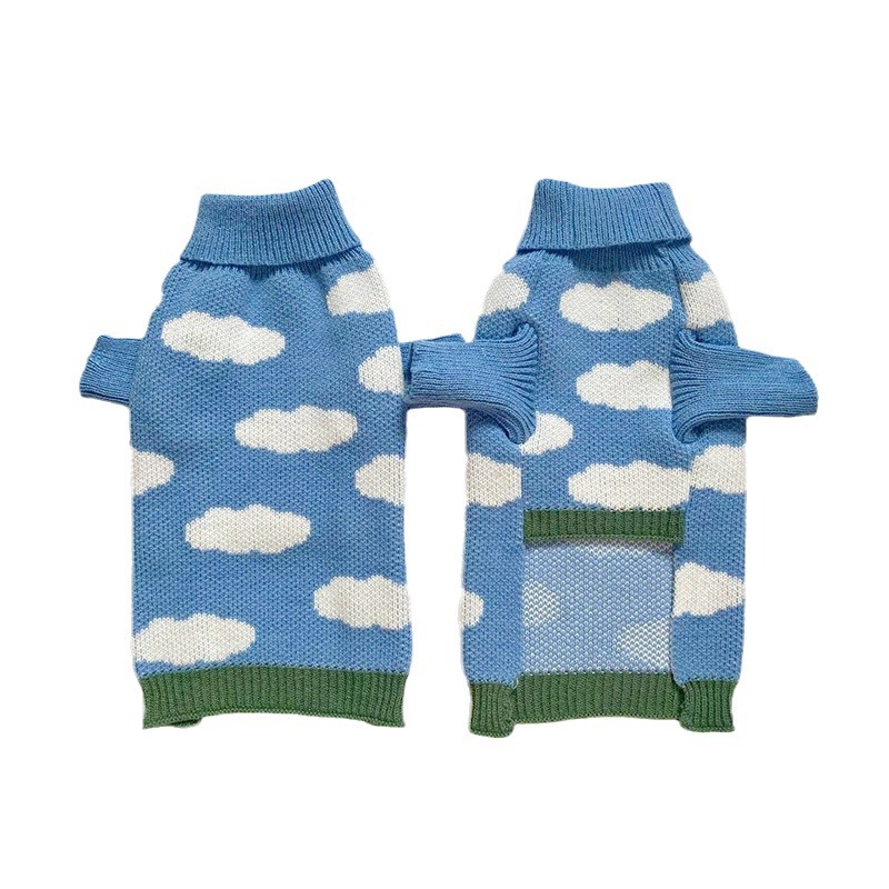 Dog Apparel Pet Clothes Blue sky white cloud sweater Pet puppy dog clothing Autumn and winter clothing