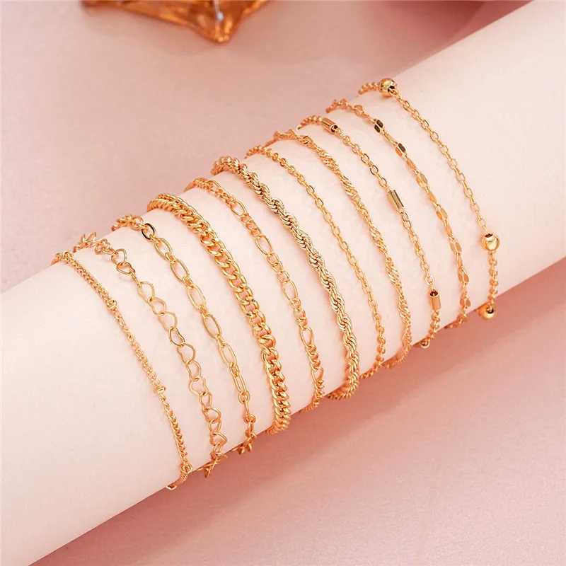 11-piece Cuban Chain Bracelet Set for Women Gold Color Boho Retro Thick Twist Trendy Quality Jewelry Gifts 2024 XJ250707