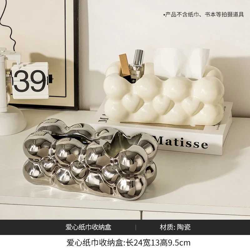 Mtifunctional Ceramic Tissue Box Nordic Living Ro Desktop Remote Control Jewelry Storage He Decorative Arts Y241218