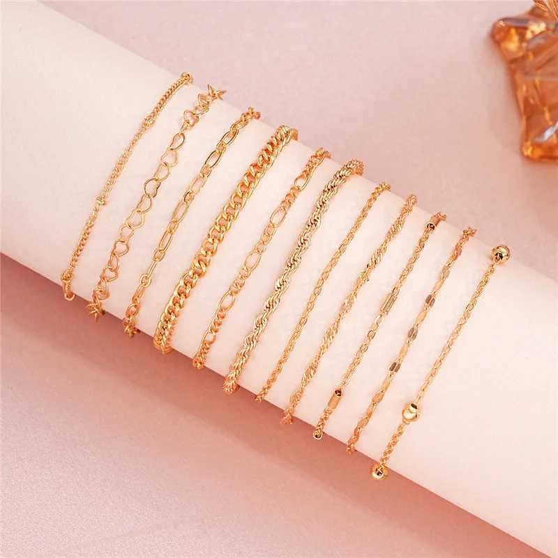11-piece Cuban Chain Bracelet Set for Women Gold Color Boho Retro Thick Twist Trendy Quality Jewelry Gifts 2024 XJ250707