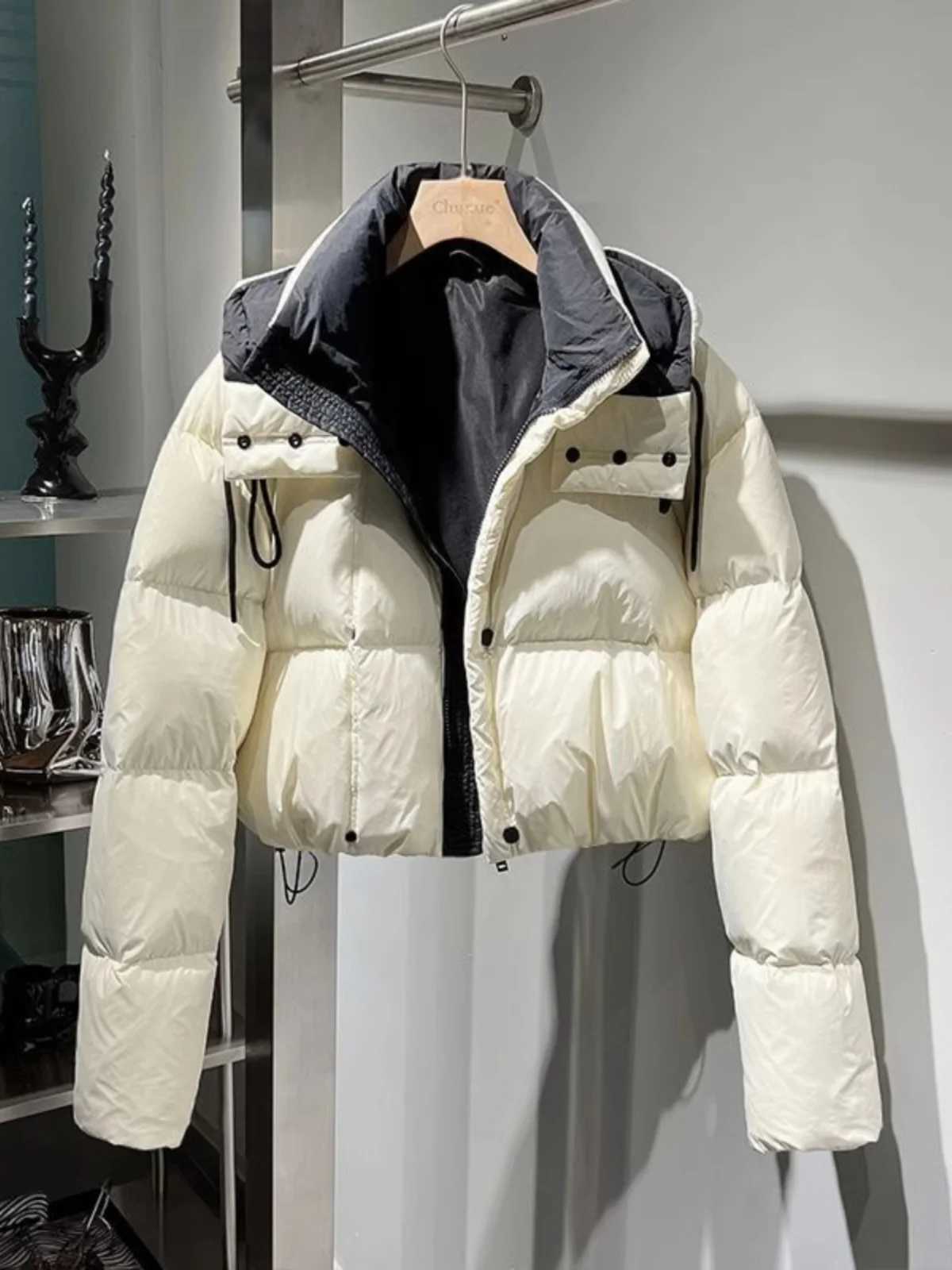 Womens hooded shirt bedding jacket winter solid color thick warm short cotton dress womens casual coat M241218