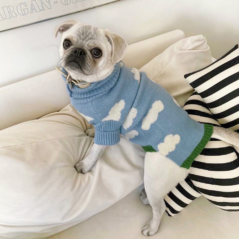 Dog Apparel Pet Clothes Blue sky white cloud sweater Pet puppy dog clothing Autumn and winter clothing