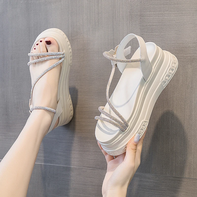 AIYUQI Sandals Women Summer Girl Sandals Outside Platform Heel Height Fashion Rhinestone Korean Women's Sandal