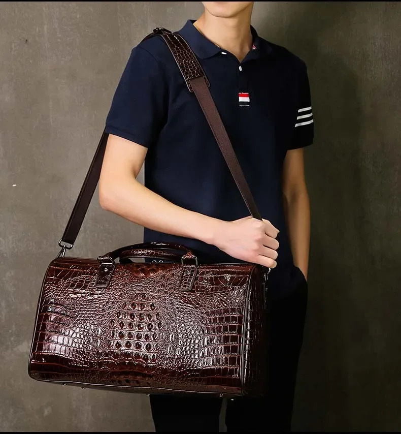 2024 Cow Genuine Alligator Leather Travel Bags Men Large Capacity Portable Male Shoulder Bags Travel Duffle Bag 241212
