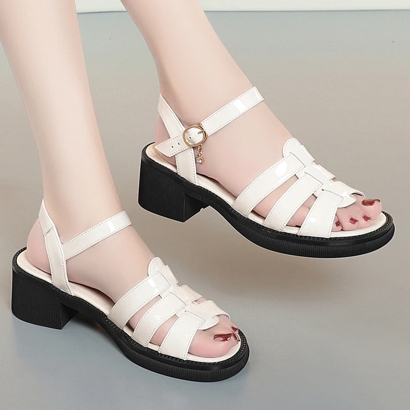 AIYUQI Women Sandals Summer Genuine Leather Women Rome Shoes Open Toe Weave Non-slip Sandals Ladies