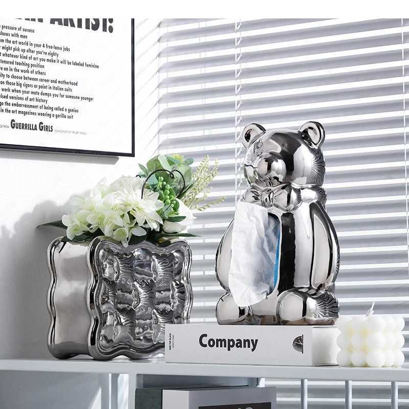 Cute teddy bear craft ceramic tissue box Nordic life Ro storage his decorative art napkin holder Y241218