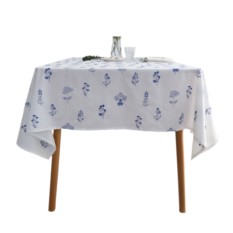 Small Fresh Embroidery Square Dining Table Cloth Blue Embroidery Background White French Round Coffee Table Cloth