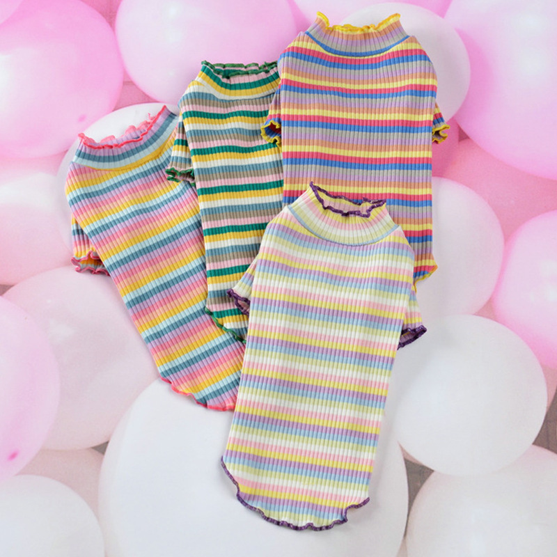 Pet Clothes Spring and Autumn Cotton Rainbow Dog Cat Small Dog Hoodie Clothes