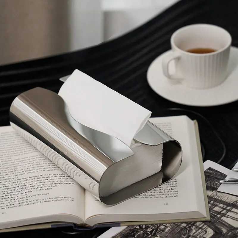 Stainless steel tissue box for living Ro simple desktop stand silver plated paper storage napkin paper box Y241218