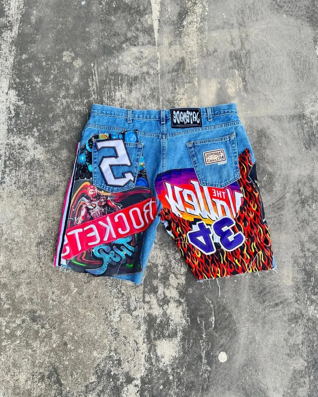 American shorts Y2K womens punk rock hip-hop graphic retro blue pocket denim gym shorts casual basketball shorts 241217