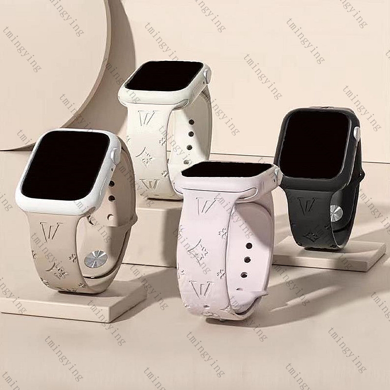Designer Silicone Apple Watch Band 38 40 41 42 44 45 46 49 mm Flower Watchs Strap Wristband For Iwatch 9 8 7 6 5 SE 10 Luxury Fashion Watchbands 4 colour