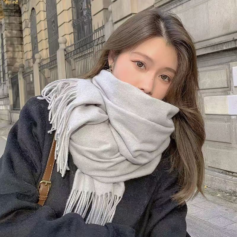 T011 scarf women's winter Korean version all-match cashmere solid color thick warm new style high-end