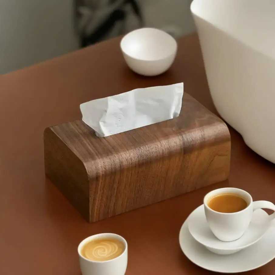 Living Ro tissue box walnut tissue box napkin paper box desktop storage box wooden cutlery box Y241218
