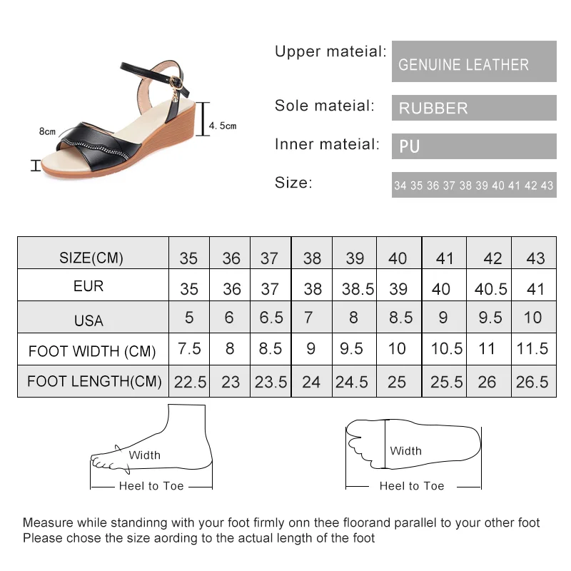 AIYUQI Women Summer Sandals Genuine Leather Women Shoes Sandals Plus Size Fashion Wedge Non-slip Mother Women Sandals