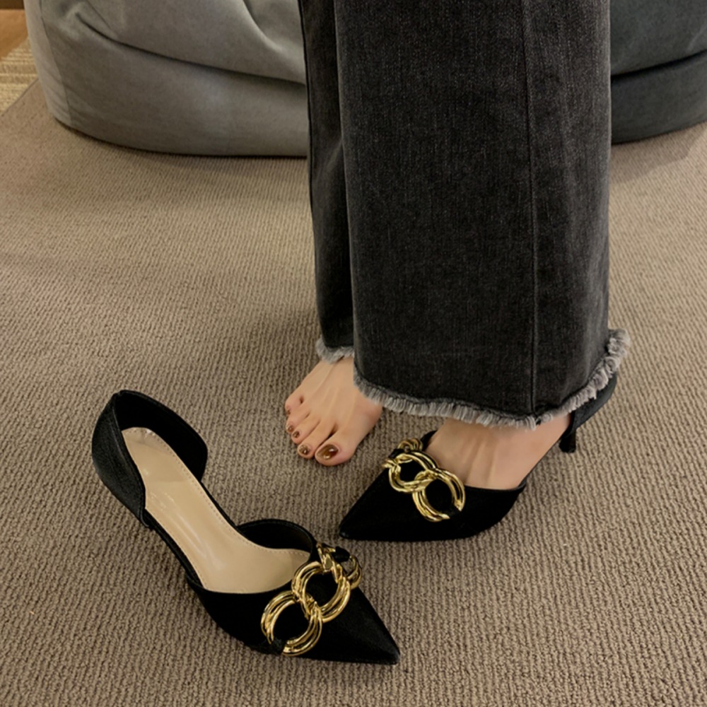 Free Shipping designer heels Dress Shoes sandals slippers Pointed Toes high heels Metal buckle slides womans sandal outdoor woman party office size 36