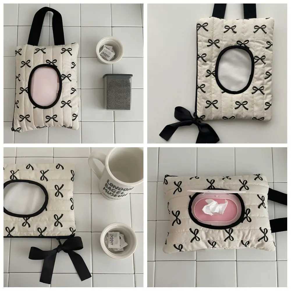 Nordic Style Hanging Cotton Bowknot Paper Napkin Boxes Y2K Issue Bag Thread Napkin Holder Tissue Bag Storage Box Y241218