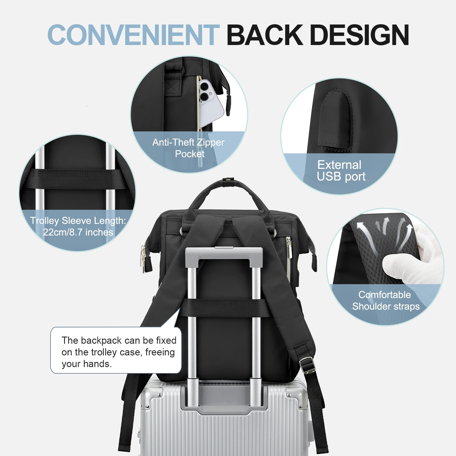 Laptop Backpack for Women Water Resistant Travel Work Backpacks Purse Stylish Business Teacher Nurse Computer Bag with USB Port 241218