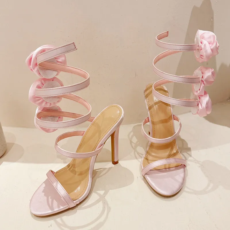 Liyke Summer Fashion wer Twine Around Ankle Strap Sandals Women Designer High Heels Sexy Open Toe Wedding Party Shoes Pink