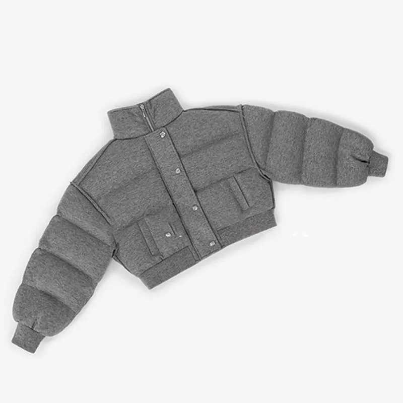 Winter Warm Grey Cotton Lined Coat Thick Short Pakas Womens Fluffy Warm Coat Winter Jacket Womens M241218