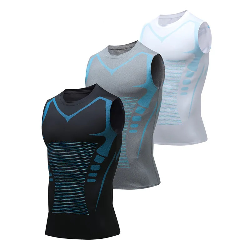 Mens Ionic Shaping Vest Ice-Silk Slimming Vest Body Shaper Compression T-Shirts Tank Top Tummy Control Quick-Dry Fitness Shirts 241218