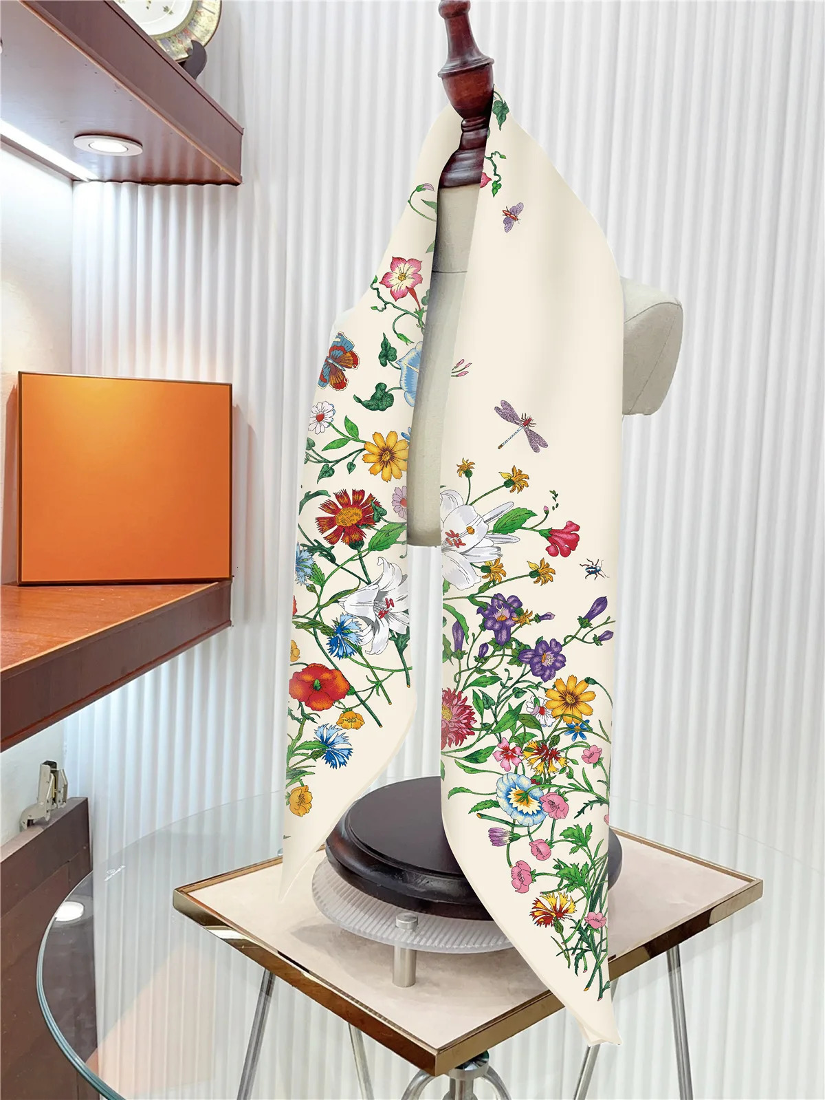 90cm Silk Scarf Women Plants Flowers Printed Square Scarves Head Echarpes Foulards Femme Wraps Shawls Bandana Lady Hijabs 241218
